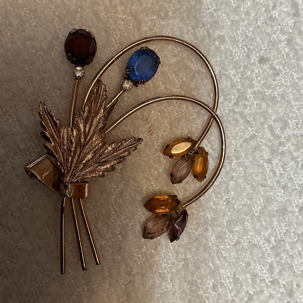Coro Vintage Floral Brooch with Gem Accents